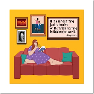 Woman Reading and Having Coffee Posters and Art